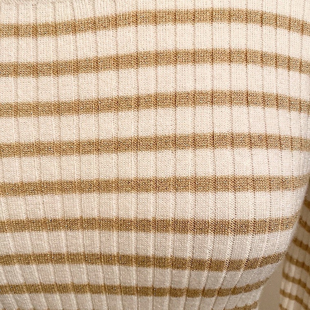 Nine West Cream Gold Metallic Striped L Coastal Nautical Preppy Casual Sweater - Picture 4 of 11